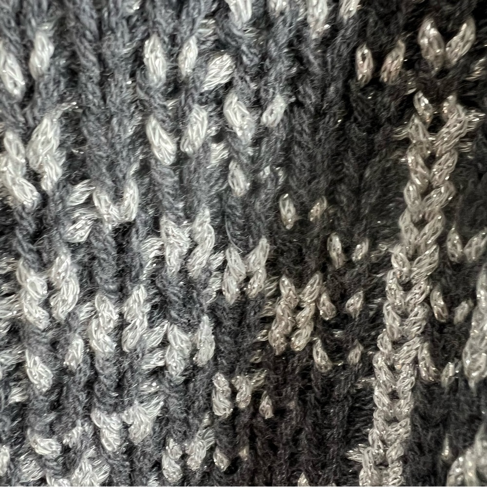 NWT! Talbots Mid Length Wool Blend Chunky Knit Geometric Gray Metallic Thread - Picture 3 of 12